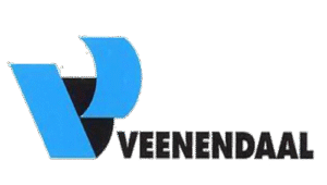 Logo veenendaal zwarte letters en aan de linkerkant een grote blauwe V
